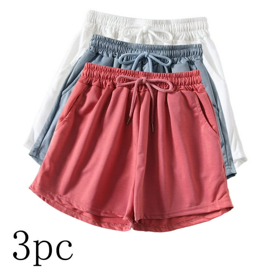 Aloohaidyvio Workout Shorts for Women ,3 Pack Women's Cotton Drawstring Sweat Shorts Summer Workout Lounge Shorts with Pockets
