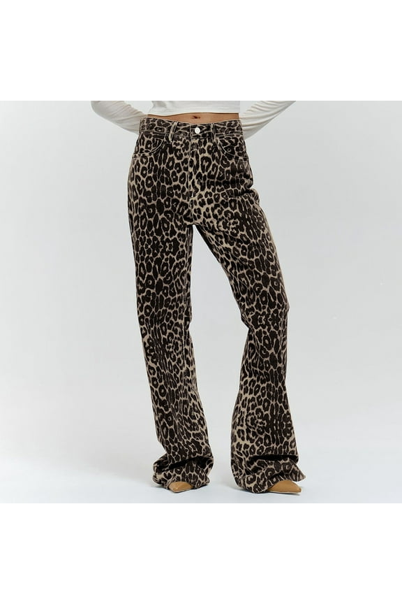 Y2k Jeans Animal Print Y2k Pants Leopard Print Womens Baggy Wide Leg Jeans 2000s Mcbling Grunge Clothes