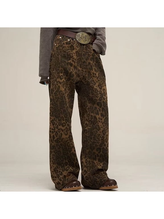 Y2k Pants Leopard Print Pants Straight Leg Jeans Baggy Jeans Oversized Pants Wide Leg Jeans