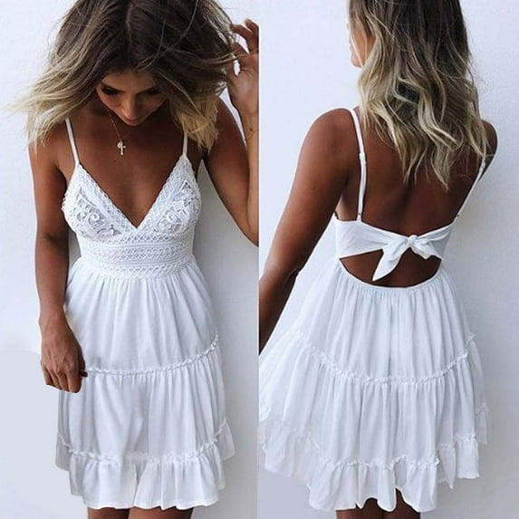 Aloohaidyvio beach dresses for women casual summer,Women Summer Backless Dress White Evening Party Beach