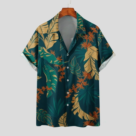 Aloohaidyvio big and tall shirts ,Mens Color Block Hawaii Print With Pocket Turndown Short Sleeve Shirt Blouse,Hawaiian Shirt for Men