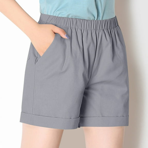 Aloohaidyvio biker shorts for women,Womens Solid Color Casual Summer Athletic Shorts Elastic Waistband Pocket Sports Shorts,2024 Shorts Deals