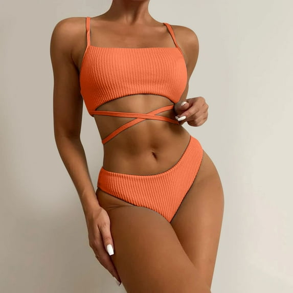 Aloohaidyvio bikini tops for women ,Womens Solid Color Bandage Two Piece Sexy Push-Up Pad Swimwear Swimsuit Beachwear Set, Swimsuits for Women 2 Piece