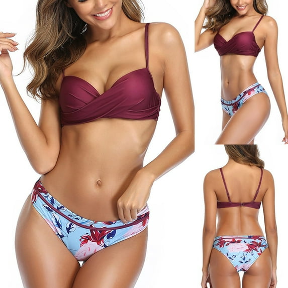 Aloohaidyvio bikinis for women 2 piece,Women High Waist Bikinis Swimwear Swimuit Female Retro Beachewear Bikini Set, Womens Swimwear