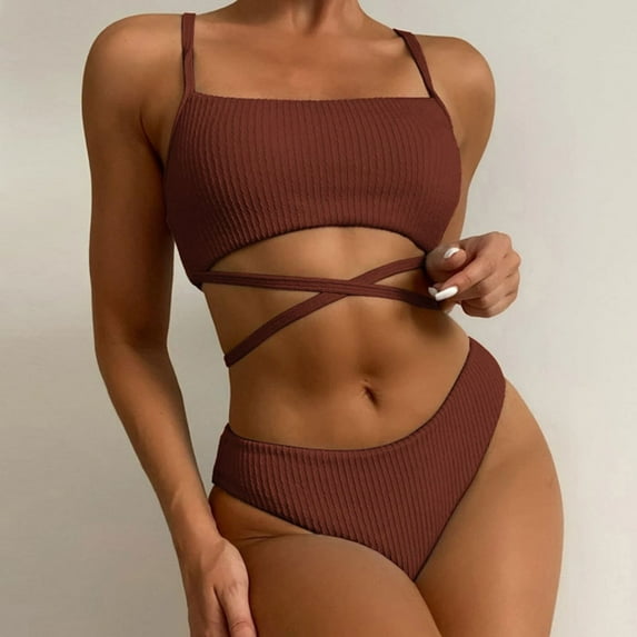 Aloohaidyvio bikinis for women high waisted,Womens Solid Color Bandage Two Piece Sexy Push-Up Pad Swimwear Swimsuit Beachwear Set, Swimsuits for Women 2 Piece