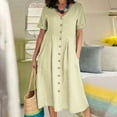thumbnail image 1 of Aloohaidyvio dresses for women on ,Fashion Women Summer Casual V-Neck Solid Short Sleeve Button Pocket Cotton Linen Dress, 1 of 6