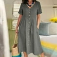 thumbnail image 1 of Aloohaidyvio fall dresses for women plus size,Fashion Women Summer Casual V-Neck Solid Short Sleeve Button Pocket Cotton Linen Dress, 1 of 6