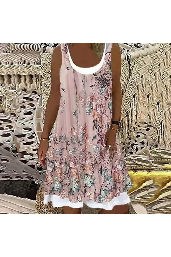 formal dresses for women plus size,Women's Summer Dress Fashion Casual Sleeveless Splicing