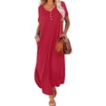 thumbnail image 1 of Aloohaidyvio long skirts for women plus size,Womens Summer Casual Short Sleeve V Neck Dress Casual Maxi Beach Dress With Pockets, Womens Dresses, 1 of 6