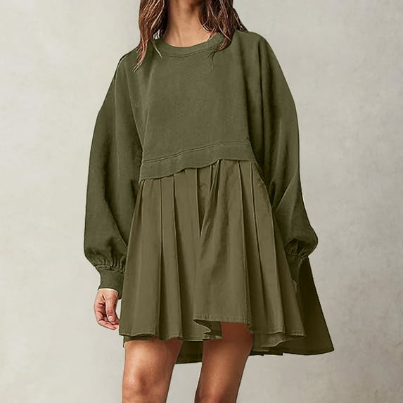 Aloohaidyvio maxi dress for women ,Womens Over Sized Sweatshirt Long Sleeve Dress Round-Neck Ladies Patchwork Mini Dresses