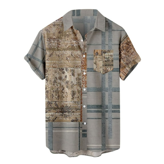 Aloohaidyvio men's summer shirts under $7,Mens Printed Pattern Casual Fashion Lapel Short Sleeve Shirt Blouse,Hawaiian Shirt for Men