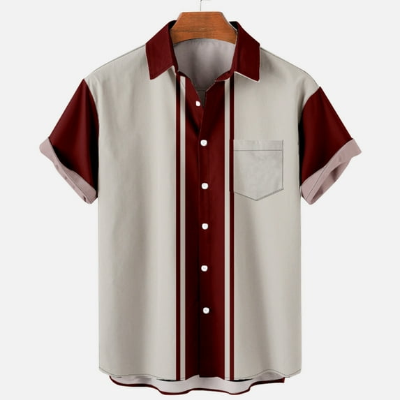 Aloohaidyvio mens beach shirts short sleeve,Mens Patchwork Turndown Collar Printing Short Sleeve Have Pockets Button Shirt Tops Blouse,Men's Shirts on
