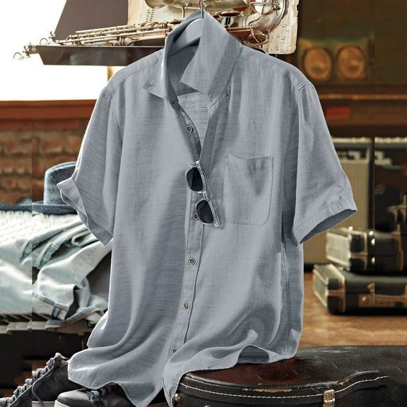 Aloohaidyvio mens shirts short sleeve,Mens Solid Buttons Beach Pullover Stand-up Collar Short Sleeve Shirt Blouse,Mens Tops Short Sleeve