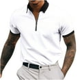 thumbnail image 1 of Aloohaidyvio mens tops $5,Mens Polo Shirt Solid Turndown Pullover Patchwork Zipper Short Sleeve Blouse,Mens Tops Short Sleeve, 1 of 5