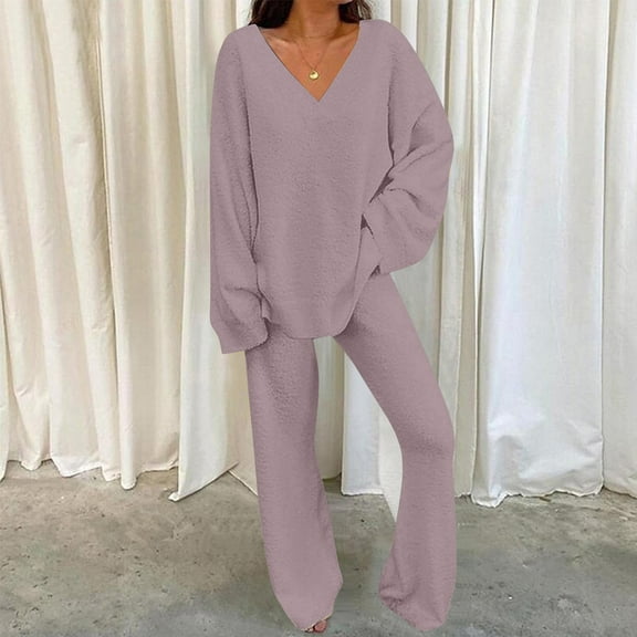 Aloohaidyvio loungewear sets,Womens Loungewear Sets Long Sleeve Solid Color Tops With High Waist Pants Two Piece Pajama,Pajama under $5