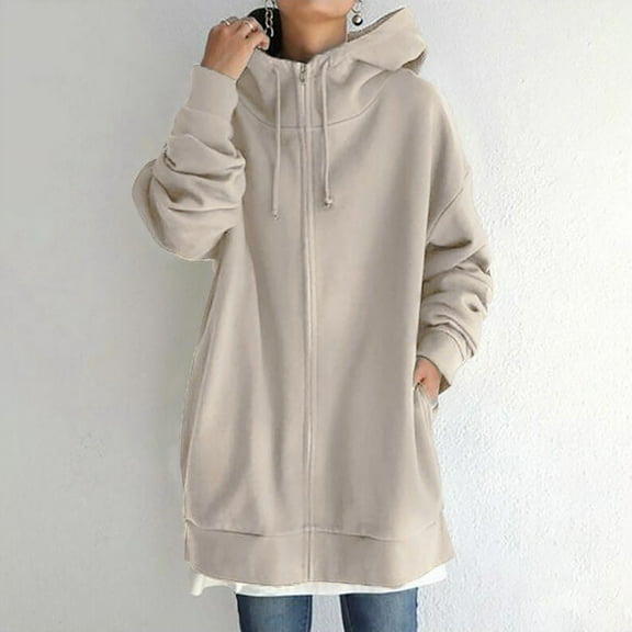 Aloohaidyvio rain jackets for women,Womens Solid Color Hoodie Zipper Coat Long Sleeve Sweatshirts Pockets Long Tops