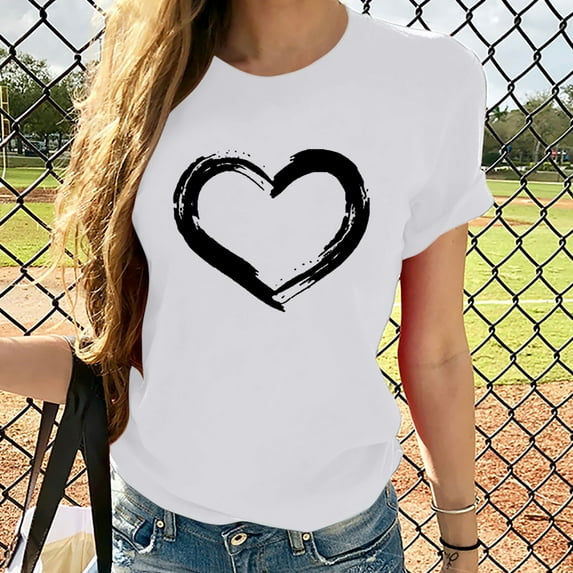 Aloohaidyvio sequin tops for women,Women Short Sleeves Crewneck Heart-shaped Print Casual Tops Blouse T-shirt