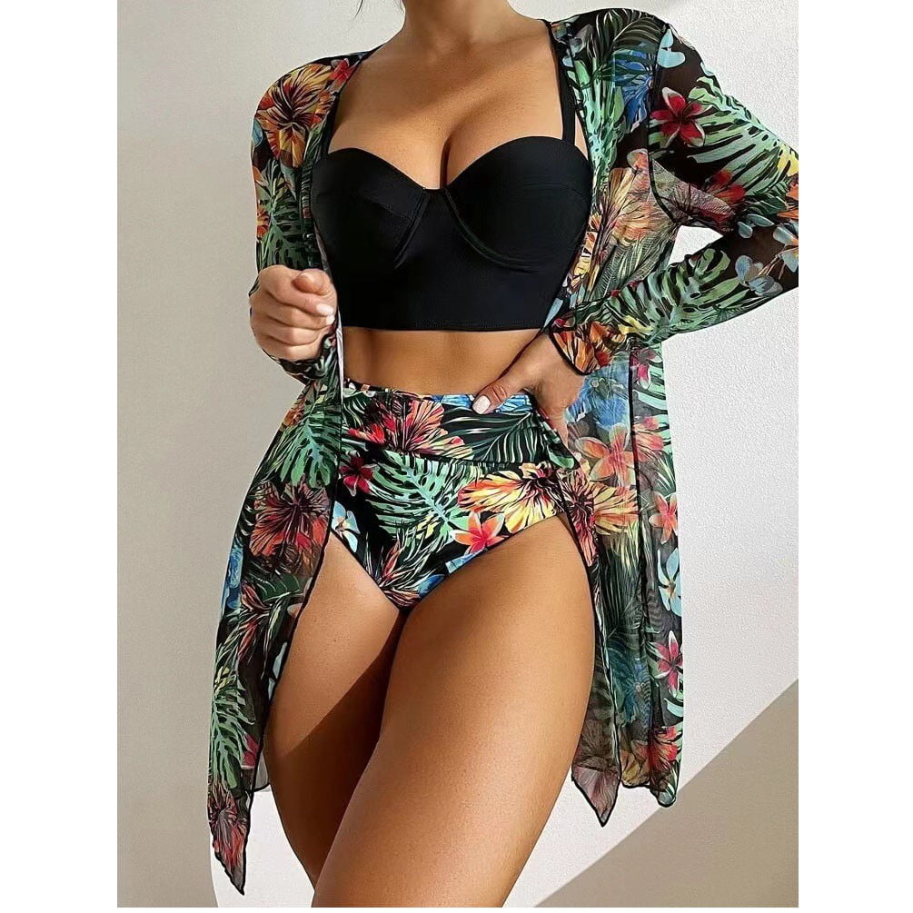 Aloohaidyvio sexy bikini swimsuit set,Women Sexy Print Deep V Swimming Trunks Split Swimsuit Bikini Three Piece, Swimsuits for Women 2 Piece