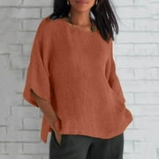 Aloohaidyvio sparkly tops for women,Womens Summer Fashion Cropped Sleeves Round Neck Cotton Line Loose Shirt Blouse