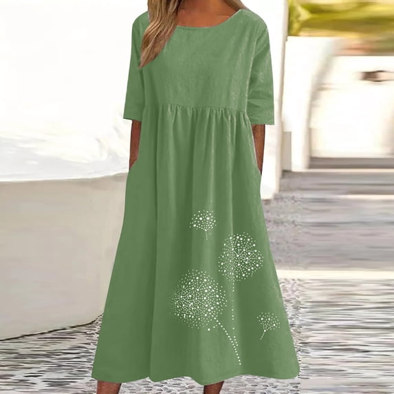 Aloohaidyvio summer dresses for women,Womens Spring And Summer Round Neck Cotton And Linen Casual Short Sleeved Dress