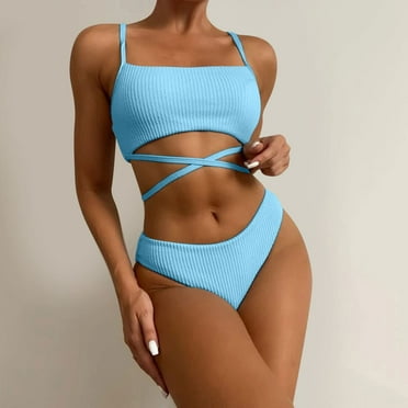 Aloohaidyvio tropical swimsuits for women,Womens Solid Color Bandage Two Piece Sexy Push-Up Pad Swimwear Swimsuit Beachwear Set,Clearance Swimsuits for Women 2 Piece