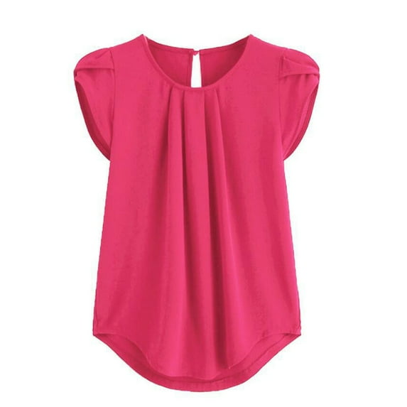 Aloohaidyvio workout tops for women short sleeve,Chiffon Solid Color Short Sleeve Round Neck Casual Shirt Short Sleeve Blouse