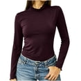 thumbnail image 1 of AloohaidyvioNo Boundaries Long Sleeve Shirts for Women Mock Turtleneck Base Tee Ruffle Neck Slim Fit Fall Tops, 1 of 7