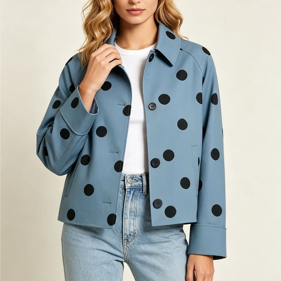 AloohaidyvioNo Boundaries Polka Dot Cropped Jackets for Women Trendy Button Front Lightweight Casual Outerwear with Pockets