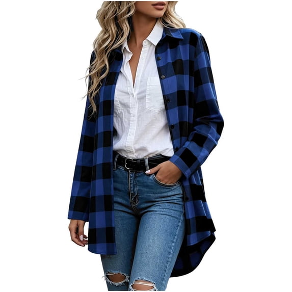 AloohaidyvioNo Boundaries Women's Long Flannel Plaid Jackets Fall Lightweight Soft Warm Loose Lapel Button Down Shirts