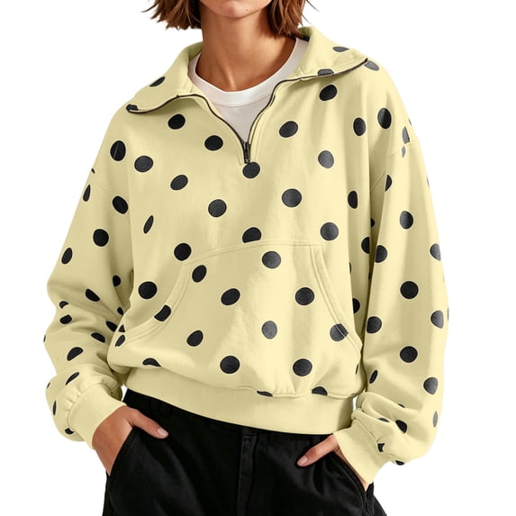 AloohaidyvioNo Boundaries Womens Half Zip Sweatshirts Fall Casual Long Sleeve Pullover Loose Polka Dot Quarter Zip Tops