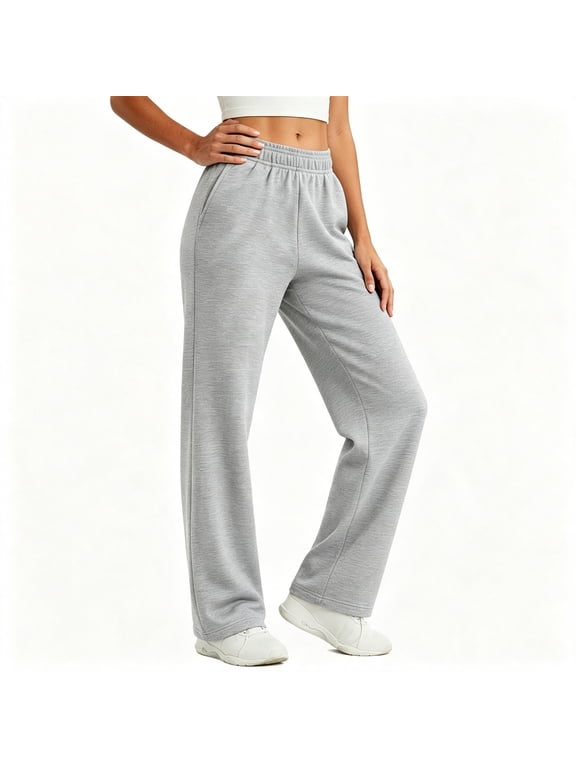 No Boundaries Womens Wide Leg Sweatpants High Waisted Baggy Drawstring Sweatpants Straight Leg Fleece Sweat Pants