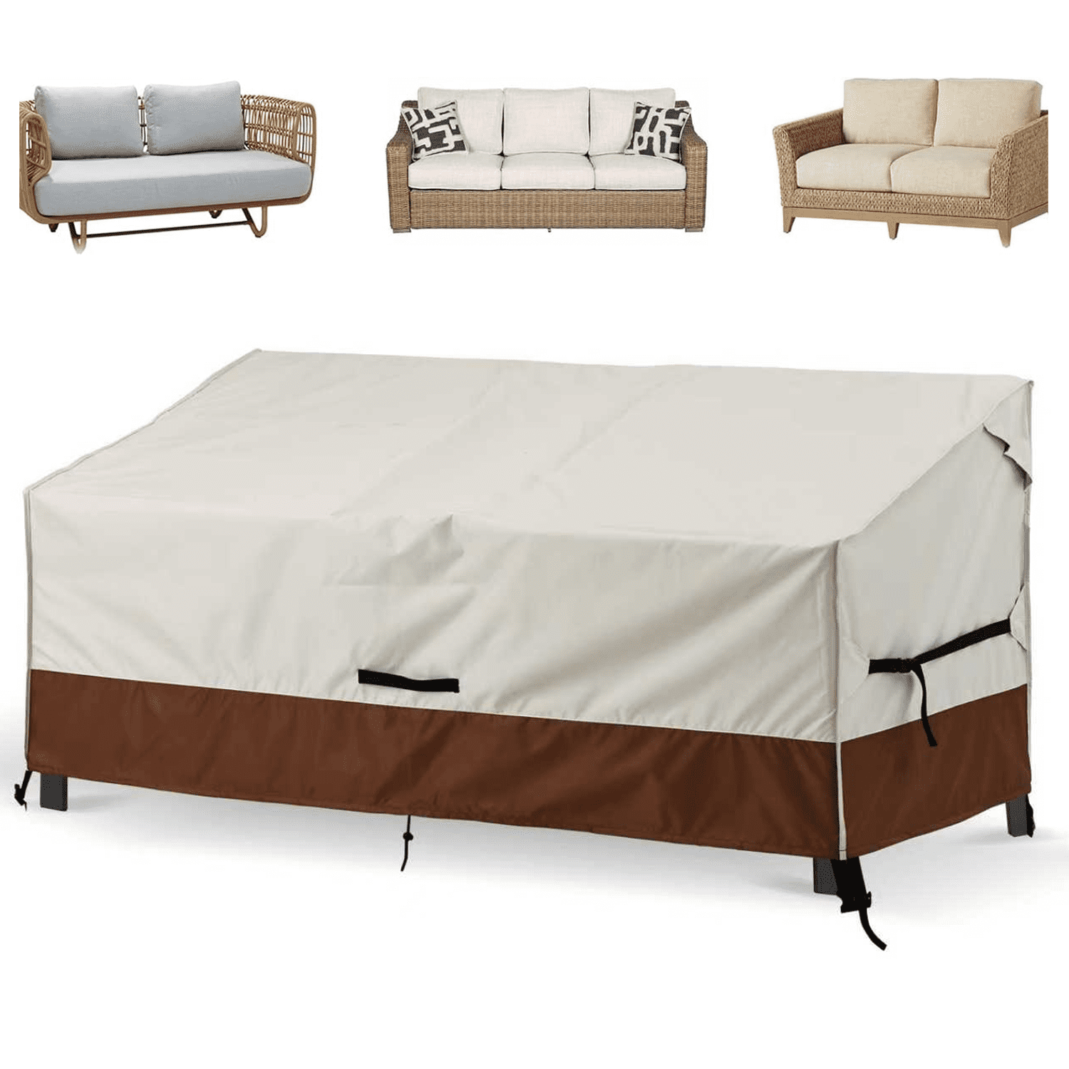 Outdoor Sofa Cover Waterproof Patio Bench Cover for 2 Seater Loveseat, 420D High Density Outside Furniture Cover with UV Silver Coating & Windproof Buckles (Beige-Brown, 70''x30''x31'')