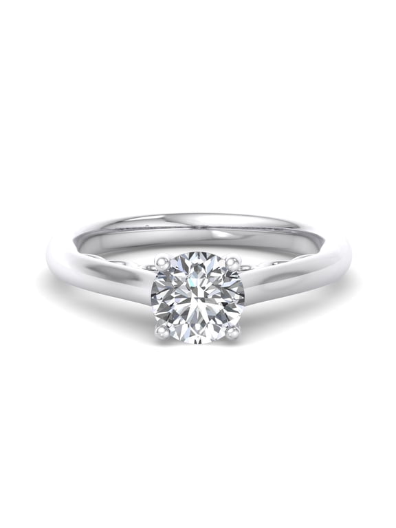 1.06 Ct Round Cut Solitaire Lab-Created Simulated Diamond Engagement Ring 14K White Gold Plated Accent Wedding Band for Her