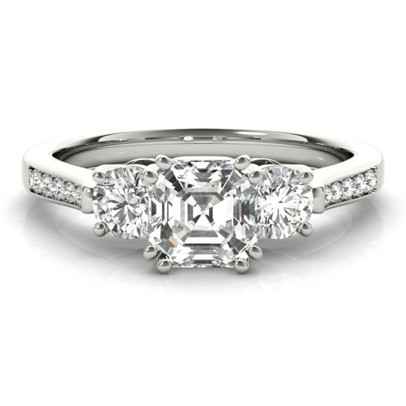 Alor Jewel 1.4 Ct Asscher Cut Diamond Ring for Women's - Solitaire with Accent Diamonds in Three Stone Design Rings - Made of 14K White Gold Over for Engagement and Wedding Rings for Women