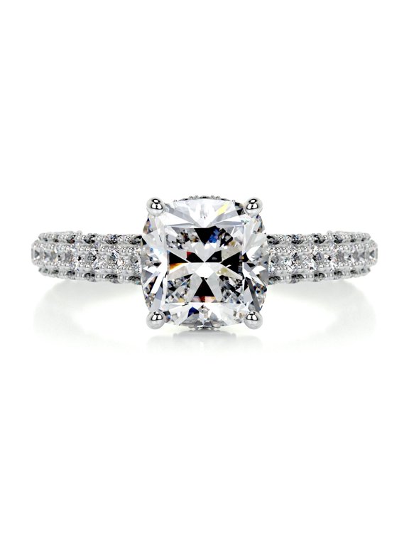 1.4 Ct Cushion Cut Excellent Lab-Created Simulated Diamond Eternity Band Solitaire with Accent Anniversary Ring 14K White Gold Plated for Women
