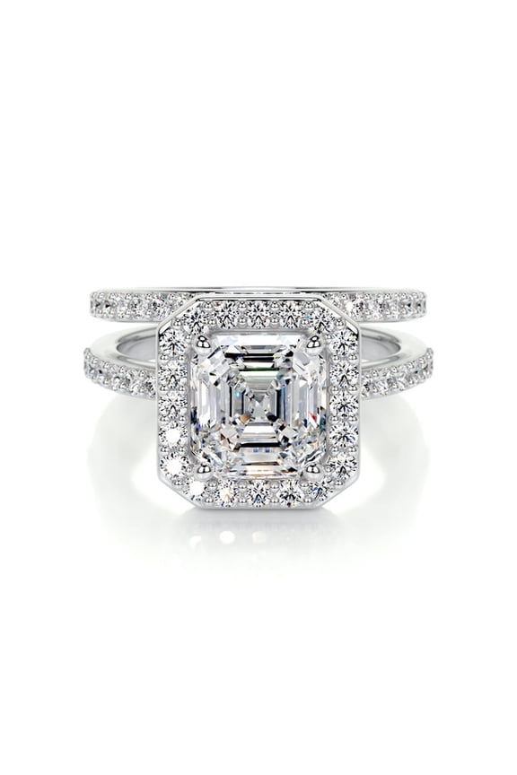 1.5 Ct VVS1 Asscher Cut Moissanite Solitaire Ring for Her - 14K White Gold Plated Ring for Women's - Halo Moissanite Ring for Couples - Eternity Moissanite Ring for Women's - Wedding Ring