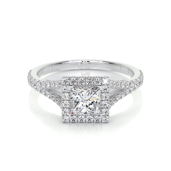 Alor Jewel 1.7 Ct E-F/VVS1 Princess Cut Moissanite Rings for Women's - 14K White Gold Plated Rings for Women's - Halo Moissanite Rings for Women's - Eternity Moissanite Rings for Women's