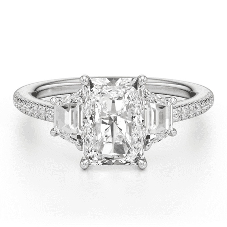 Alor Jewel 1.8 Ct Radiant Cut Engagement Rings for Women's - 14K White Gold Over Solitaire with Accent Diamonds - Wedding Diamond Jewellery for Women's - 3 Stone Engagement Wedding Ring Set