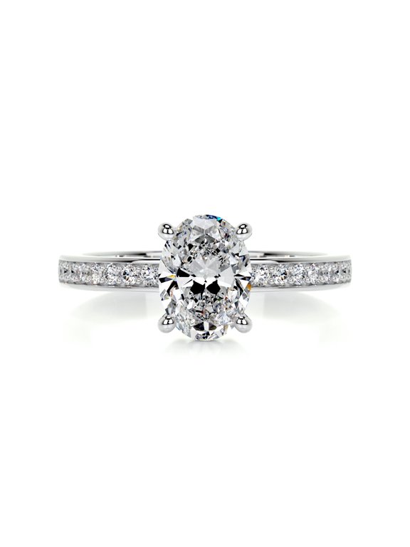 1.9 Ct D/VVS1 Oval Cut Lab-Created Simulated Diamond Solitaire with Accent Eternity Split Shank Ring 14K White Gold Plated Ring for Her