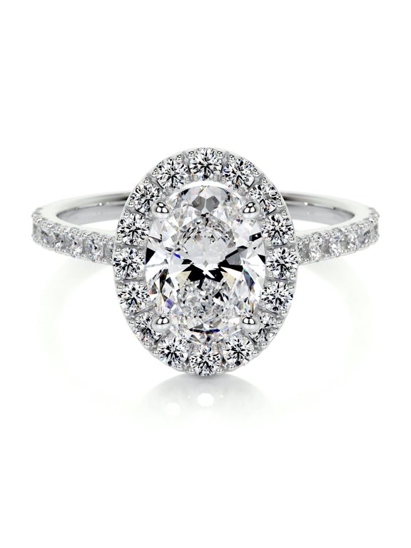 1.9 Ct Oval Cut Excellent Lab-Created Simulated Diamond Halo Eternity Band Solitaire with Accent Ring 14K White Gold Plated Ring for Her