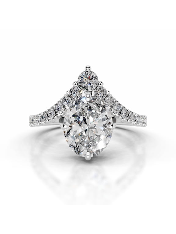1.9 Ct Oval Cut Excellent Lab-Created Simulated Diamond V Shape Crown Anniversary Ring 14K White Gold Plated Ring for Women