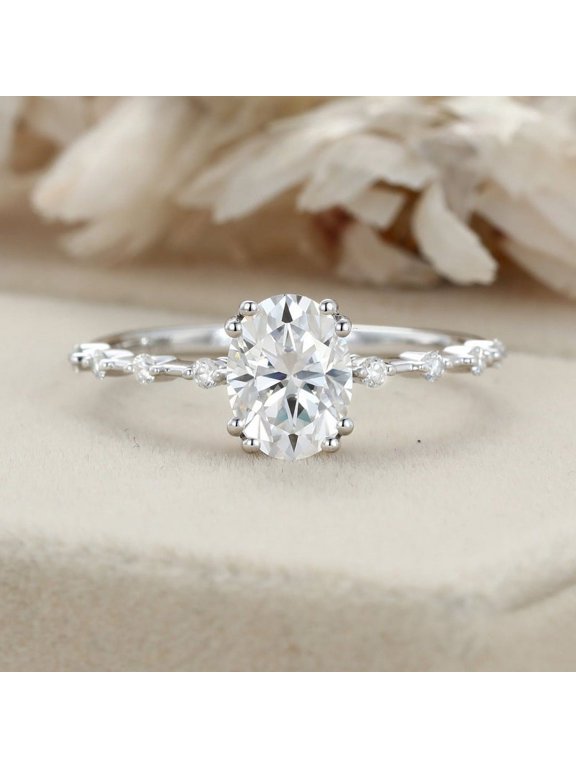 1.9 Ct Oval Cut Lab-Created Simulated Diamond Double Prong Solitaire with Accents 14K White Gold Plated