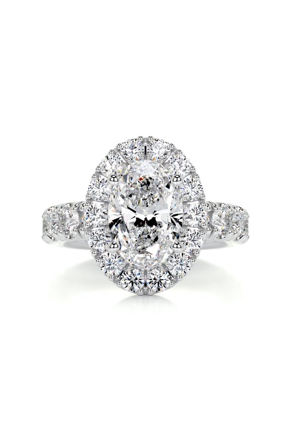 1.9 Ct Oval Cut Moissanite Solitaire Ring for Her - Wedding Moissanite Ring - 14K White Gold Plated Ring for Women's - Halo Moissanite Ring for Her - Eternity Split Shank Moissanite Ring