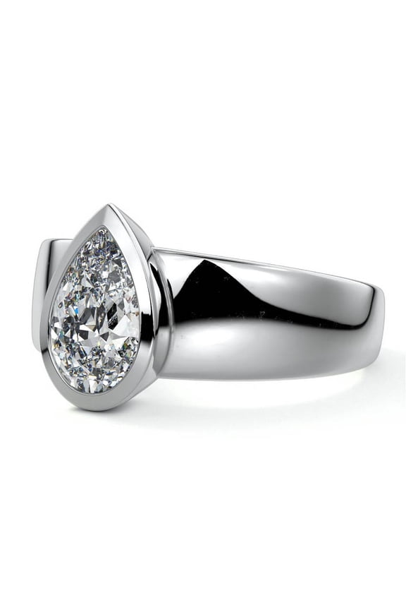 1.9 Ct Pear Cut Moissanite Ring - 14K White Gold Plated Rings - Engagement Wedding Bezel Set for Her - Engagement Wedding Prong Setting Ring for Women's - Broad Daily Wear Fine Jewelry