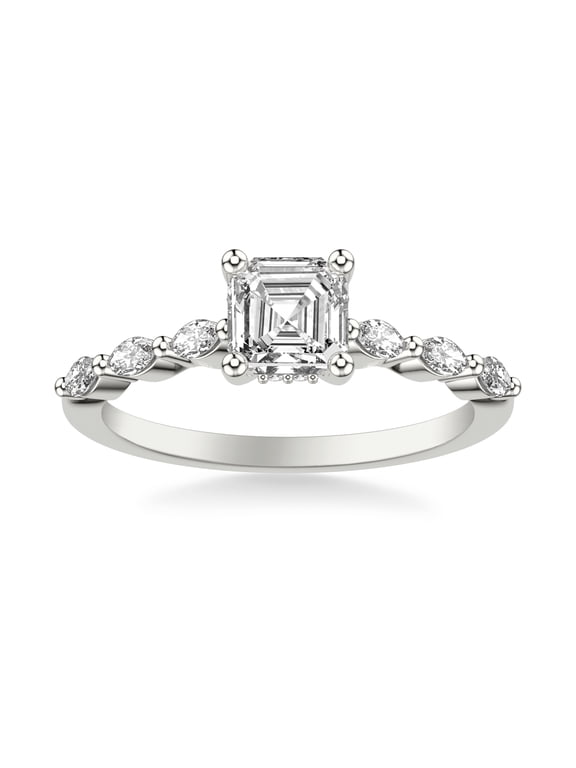 1.92 Ct Asscher Cut Hidden Halo Lab-Created Simulated Diamond Solitaire Engagement Ring with Accents 14K White Gold Plated for Women