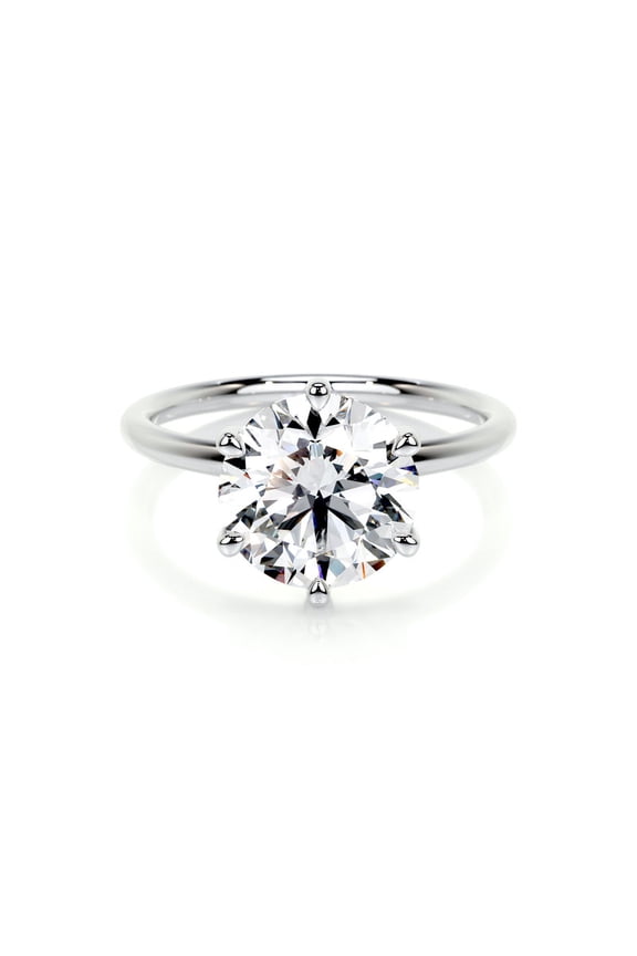 14K White Gold Plated Moissanite Ring - Brilliant 2 Ct Round Cut Moissanite Ring - Solitaire Moissanite Ring - Solo Moissanite Ring for Her - Solitaire Engagement Wedding Ring