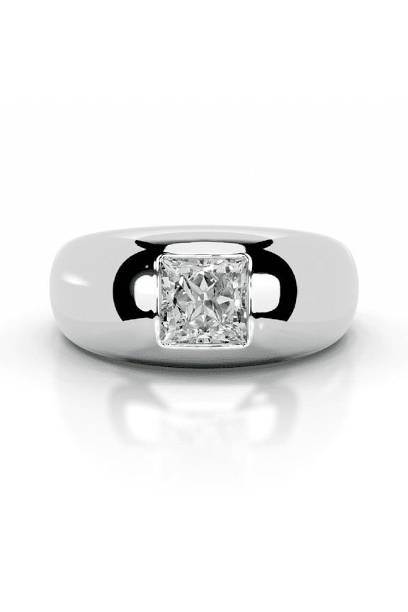 14K White Gold Plated Moissanite Ring - Excellent 1.9 Ct Princess Cut Moissanite - Bezel Setting Dome Moissanite Ring - Solitaire Moissanite Ring for Women's - Solo Stone Moissanite Ring
