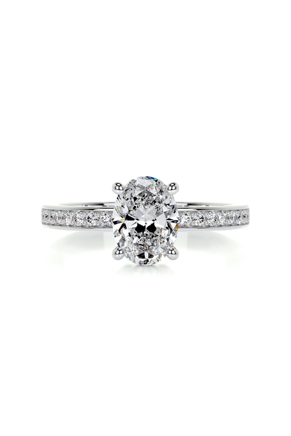 14K White Gold Plated Ring for Her - 1.9 Ct E-F/VVS1 Oval Cut Moissanite Ring - Solitaire with Accent Moissanite Ring for Women's - Eternity Split Shank Moissanite Ring for Her