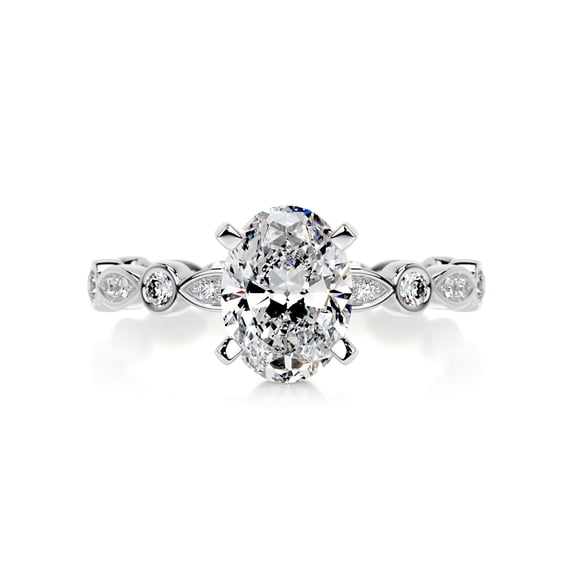 Alor Jewel 14K White Gold Plated Ring - 2 Ct E-F/VVS1 Oval Cut Moissanite Ring for Her - Bezel Setting Band Moissanite Ring for Women's - Engagement Wedding Moissanite Ring for Women's