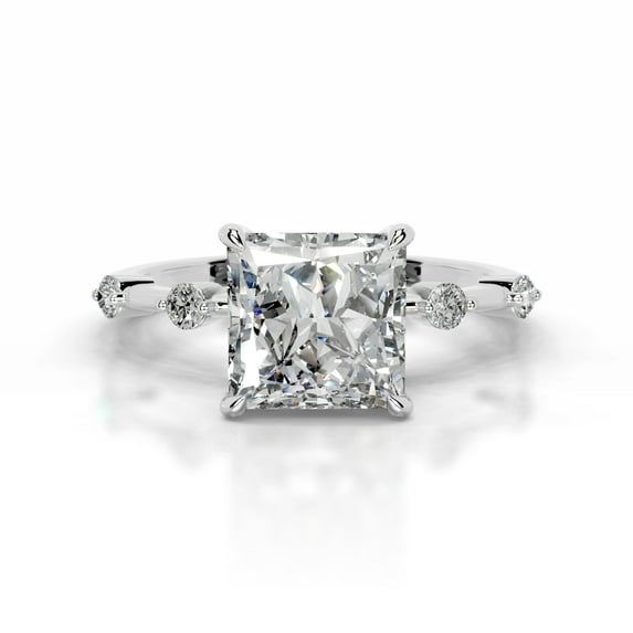 Alor Jewel 14K White Gold Plated Ring for Her - Anniversary Gift - Princess Cut Excellent 1.9 Ct Moissanite Ring - Engagement Wedding Moissanite Ring for Her - Solitaire with Accent Moissanite Ring
